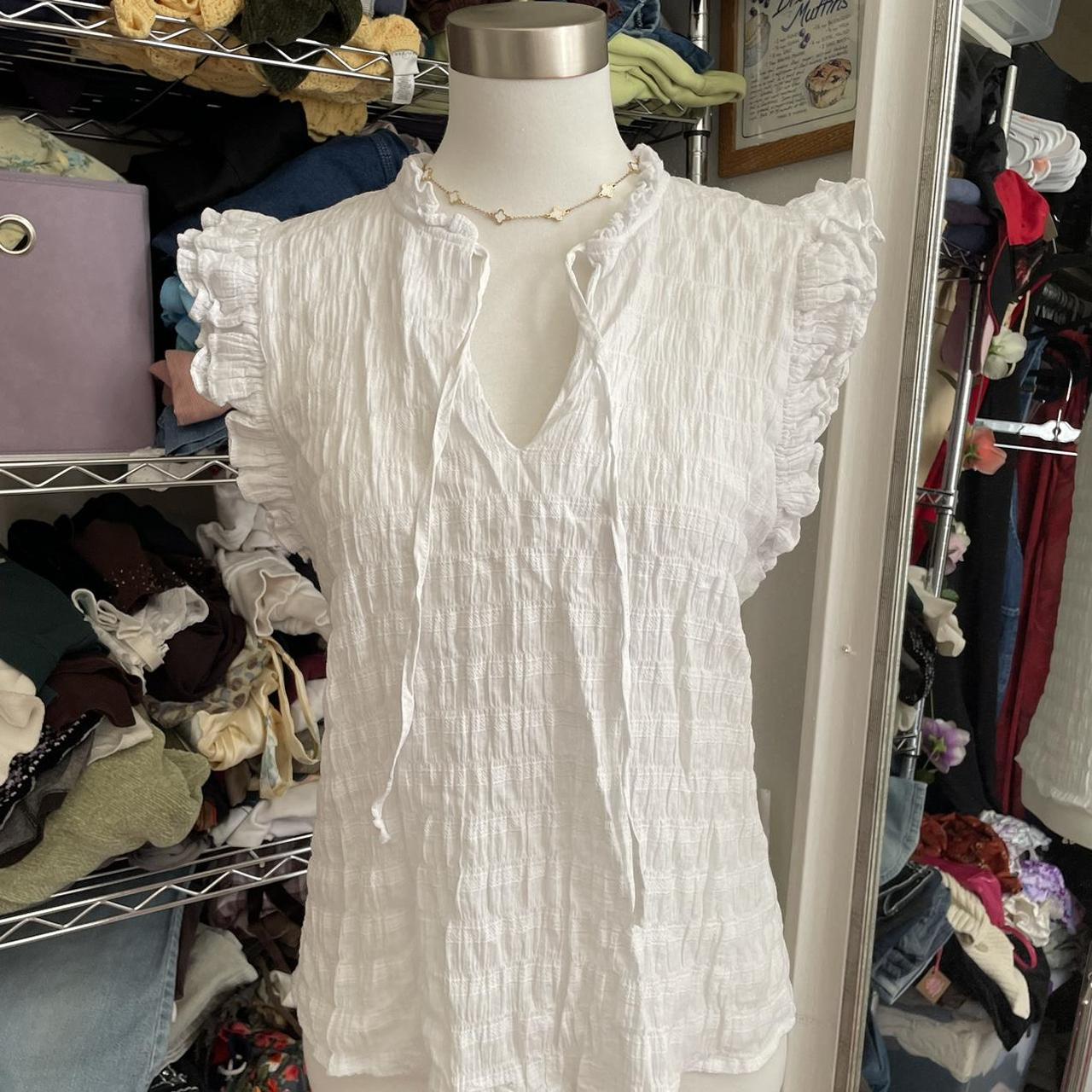 white coquette top see through, ruffles on the... - Depop