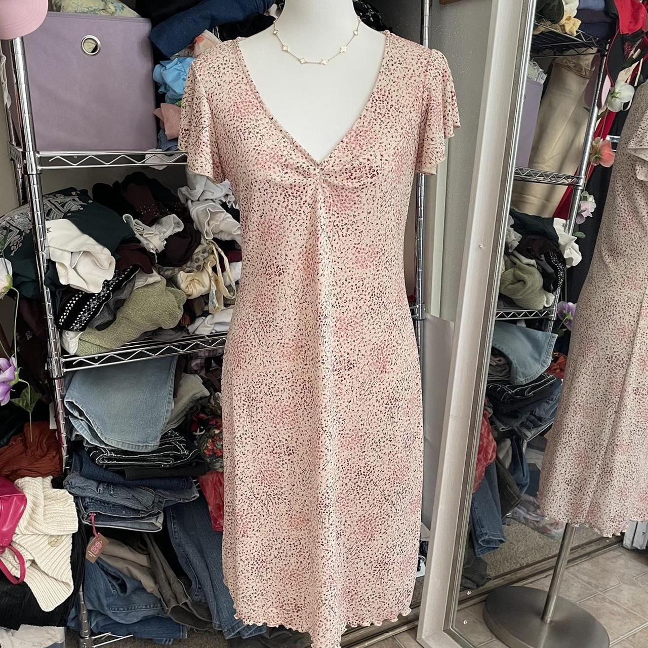 dainty floral midi dress cream colored dress with... - Depop