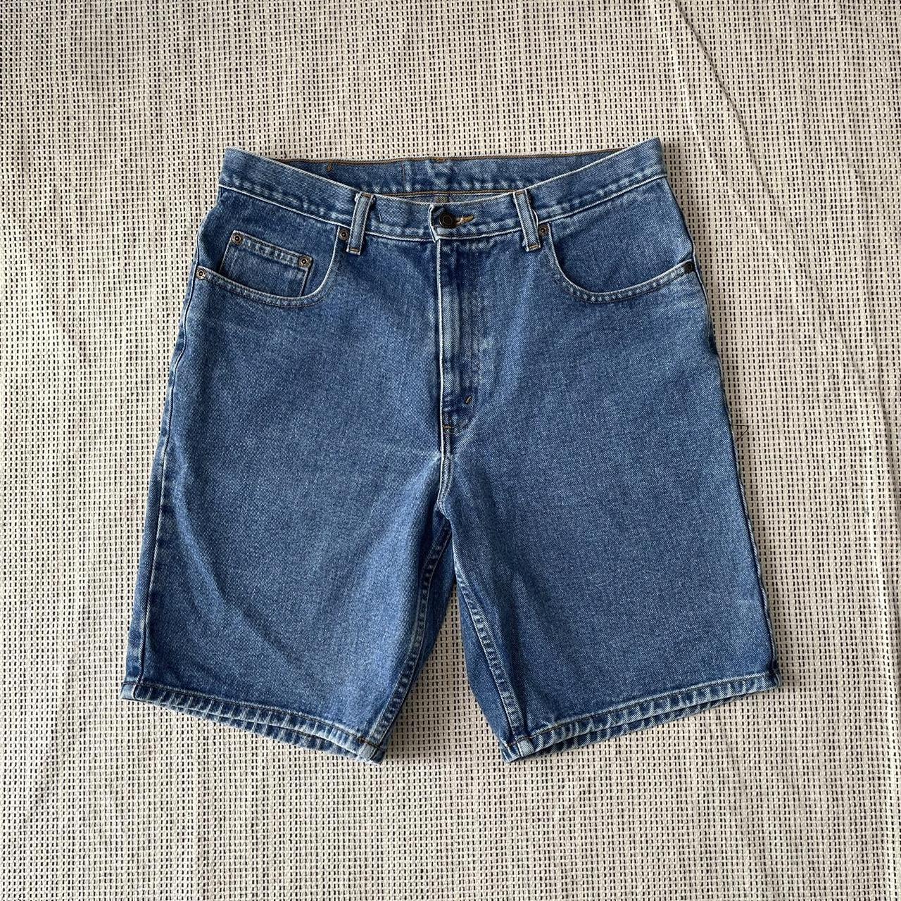 blue Flying Jeanswear jorts measurements laid... - Depop