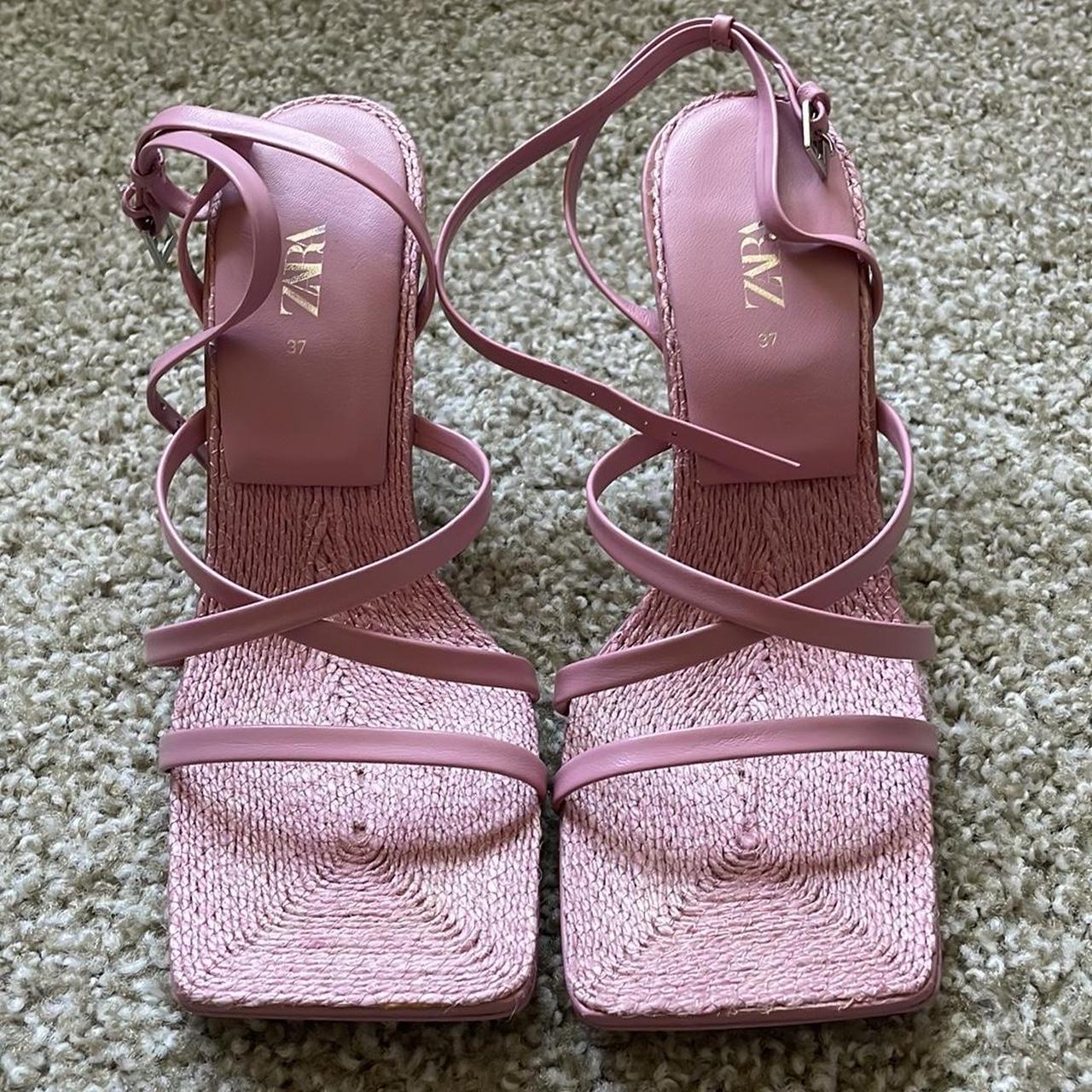 Depop Zara Pink Strappy Heels ZARA Rose Pink Woven Heel Sandals