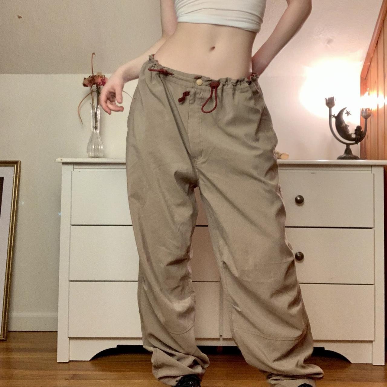 PARACHUTE PANTS biege/ tan baggy cargo... - Depop