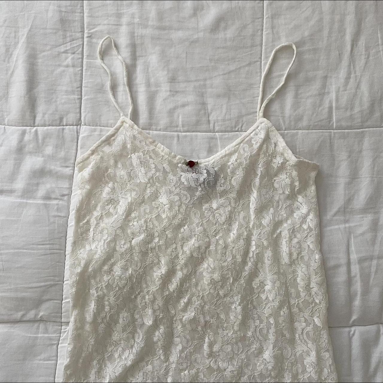 vintage sheer white lace top/dress? best fits... - Depop