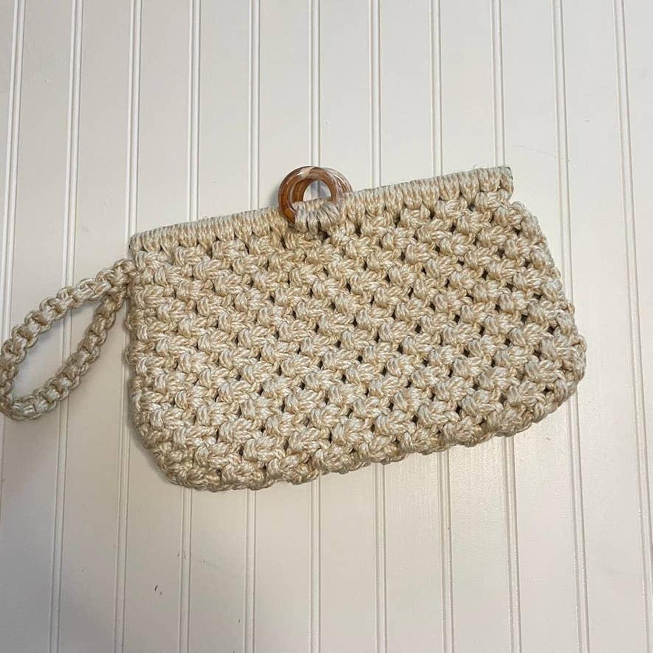 Vintage Macrame Cream Clutch Purse Size