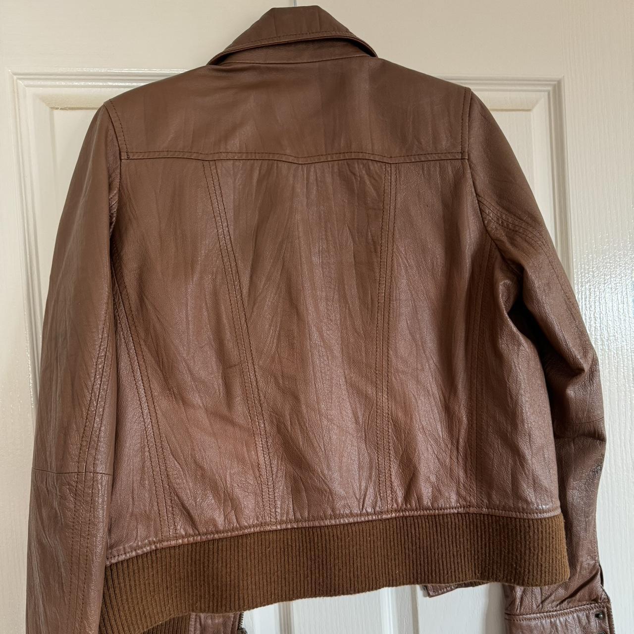 Brown leather bomber jacket. Preloved in excellent... Depop