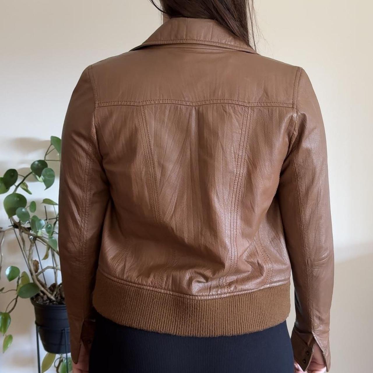 Brown leather bomber jacket. Preloved in excellent... Depop