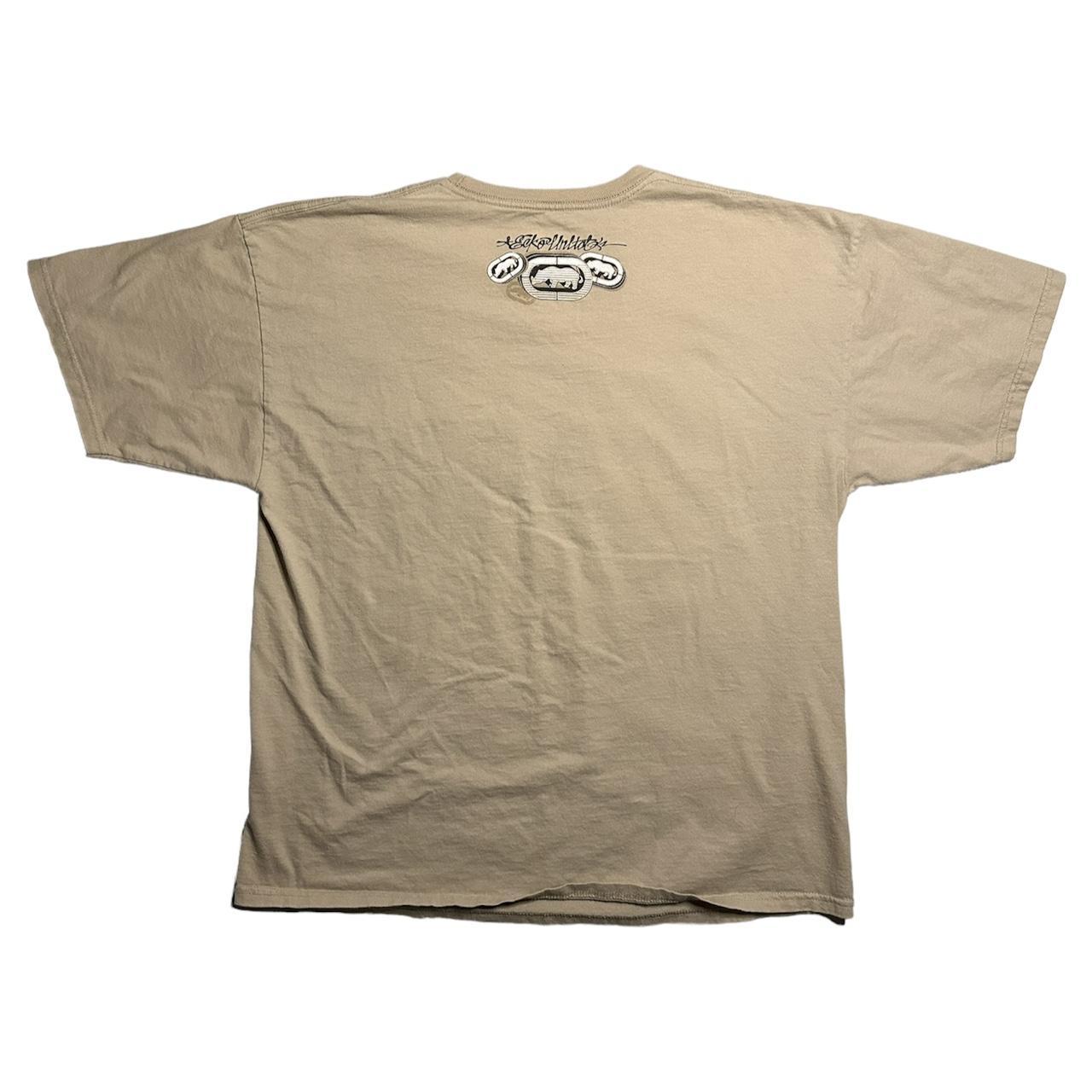 cream marc ecko unltd classic logo t-shirt size:... - Depop