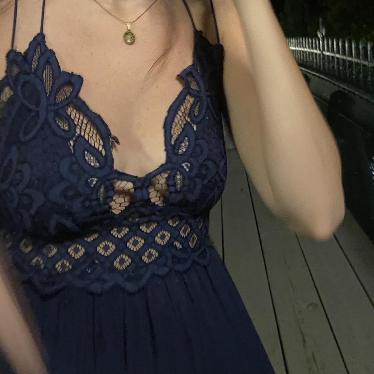 Free People Adella Slip Dress in Navy Blue, Depop