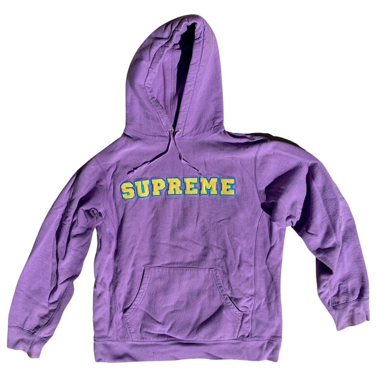 Lavender purple Supreme hoodie with yellow. Depop