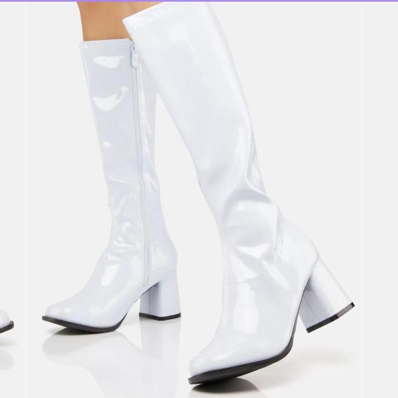 Dolls Kill Women's White and Cream Boots Depop