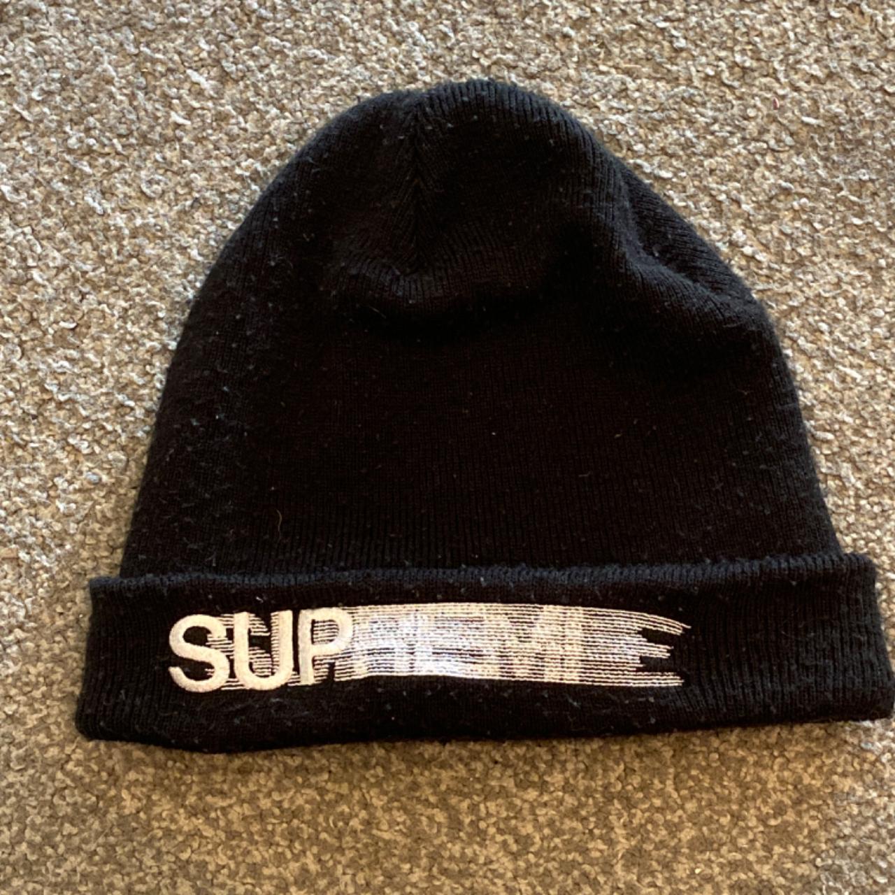Supreme holographic logo beanie hat. Looks red on - Depop