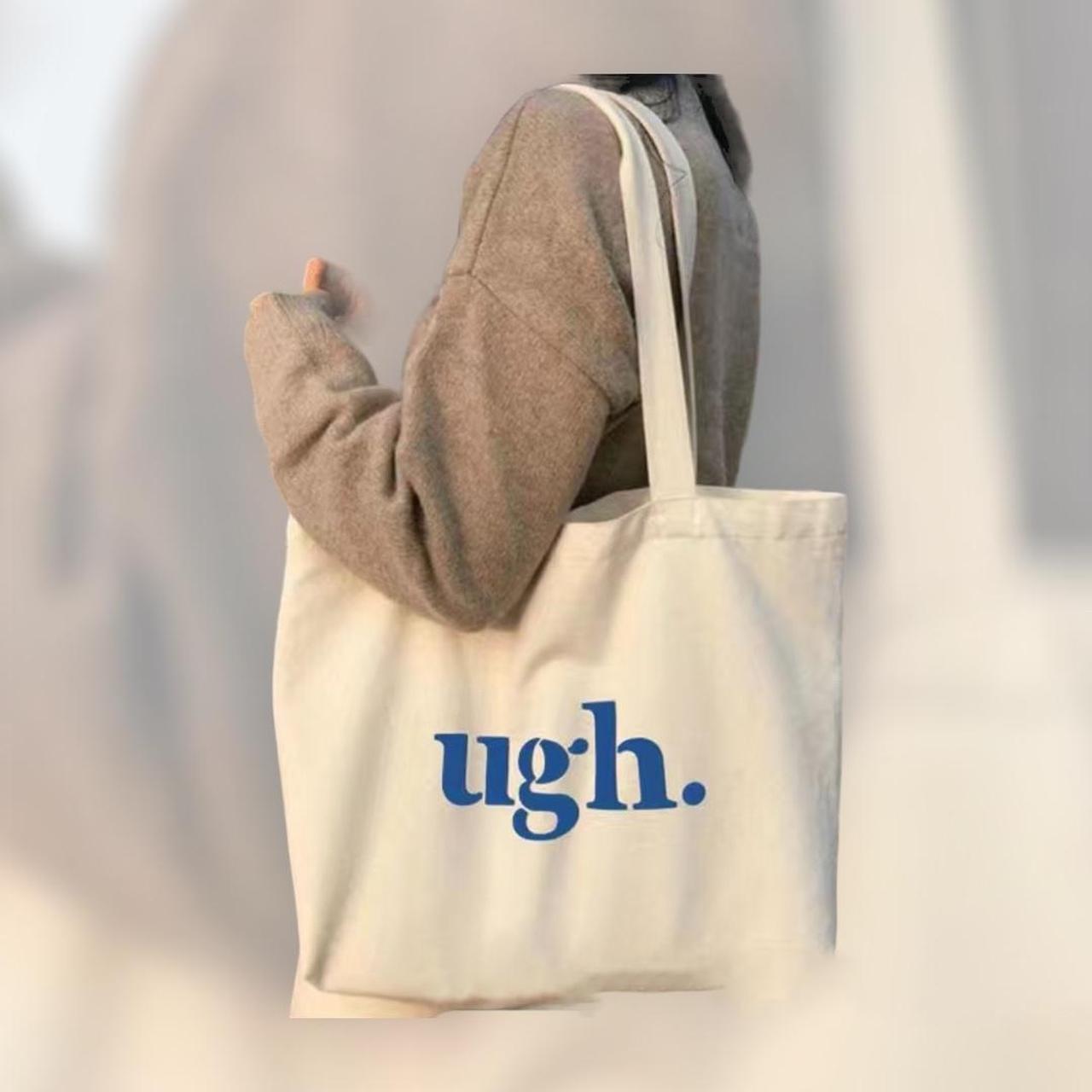 Letter print canvas tote bag ‘UGH’ in blue... - Depop