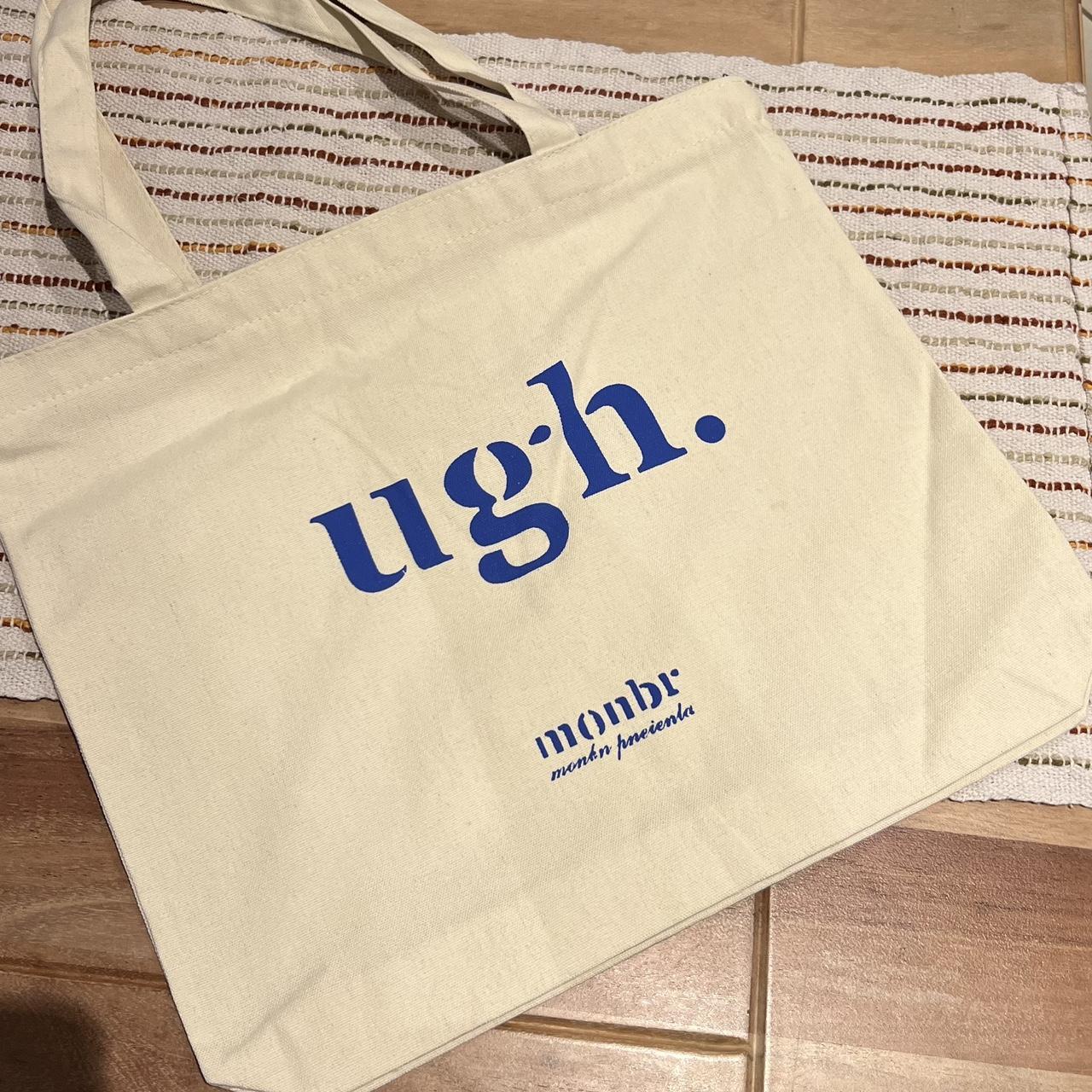 Letter print canvas tote bag ‘UGH’ in blue... - Depop