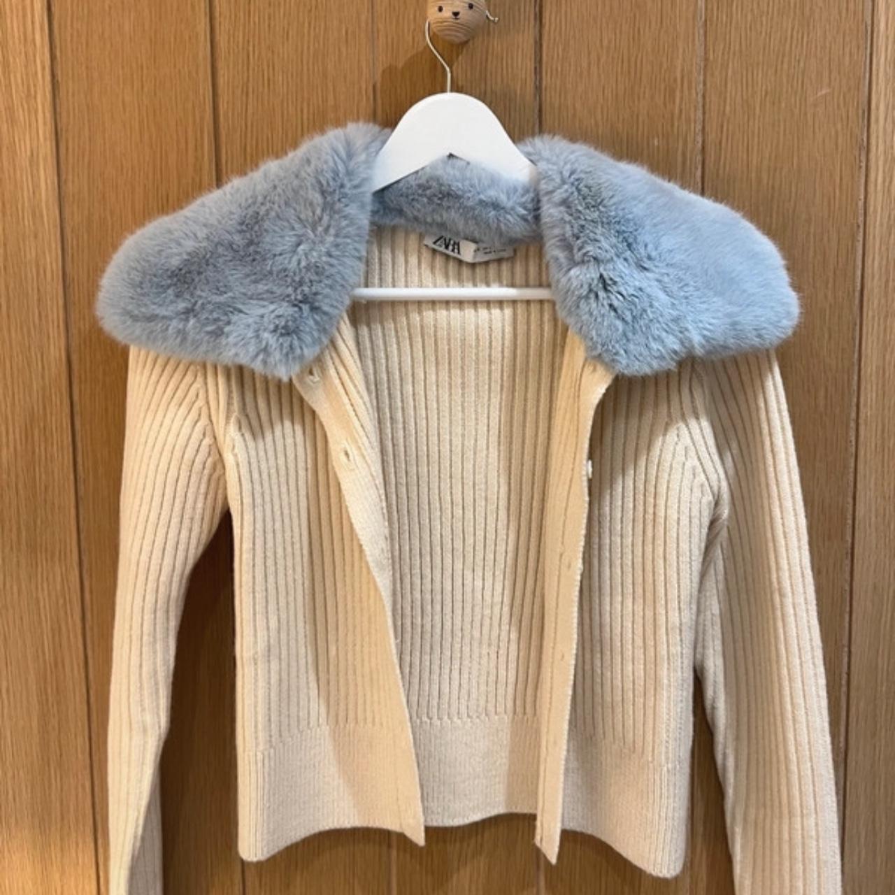 Faux Fur Jacket Zara Blue Faux Cardigan Knit Jacket Zara Blue Fur