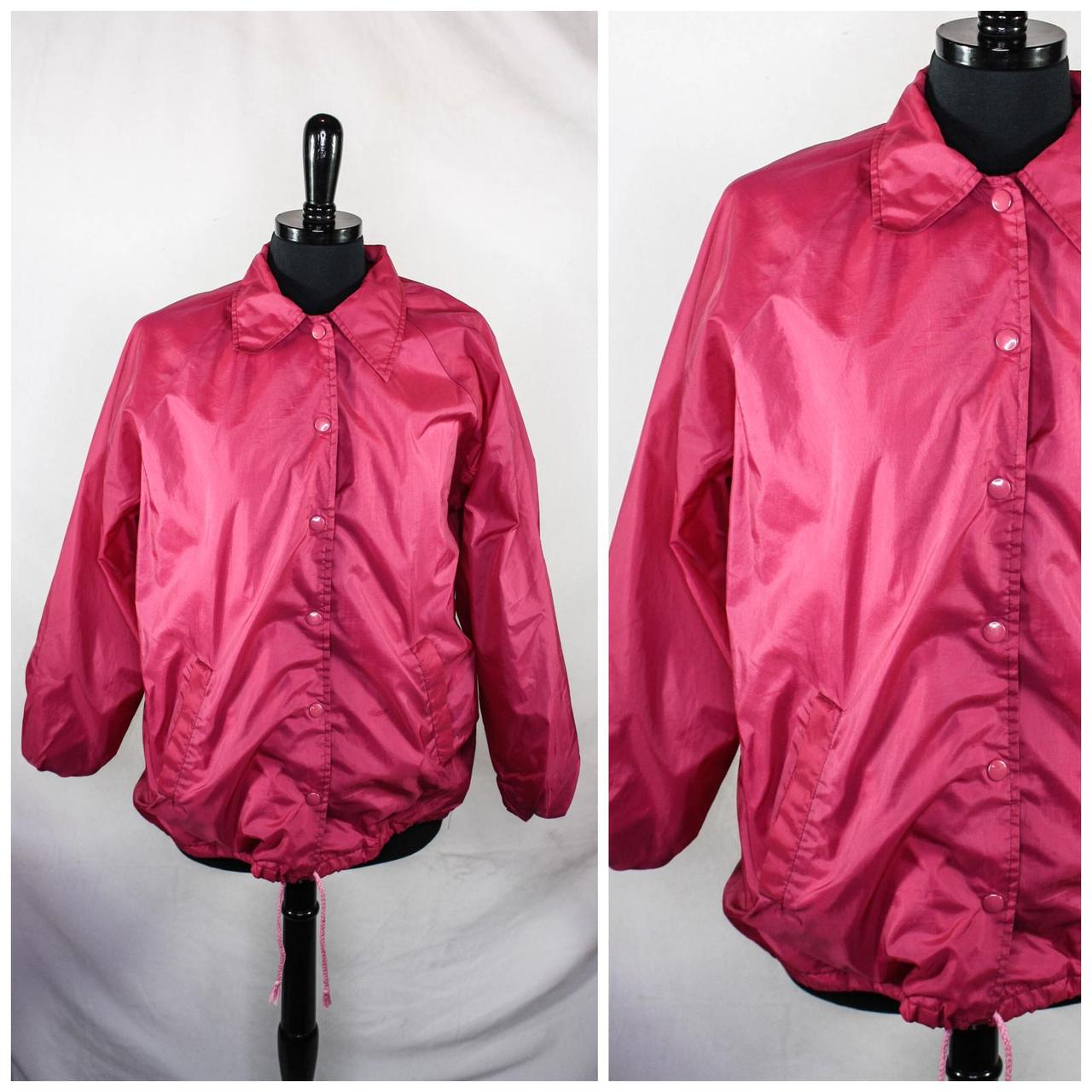 Vintage 80s pink windbreaker jacket. 100% pink nylon... - Depop