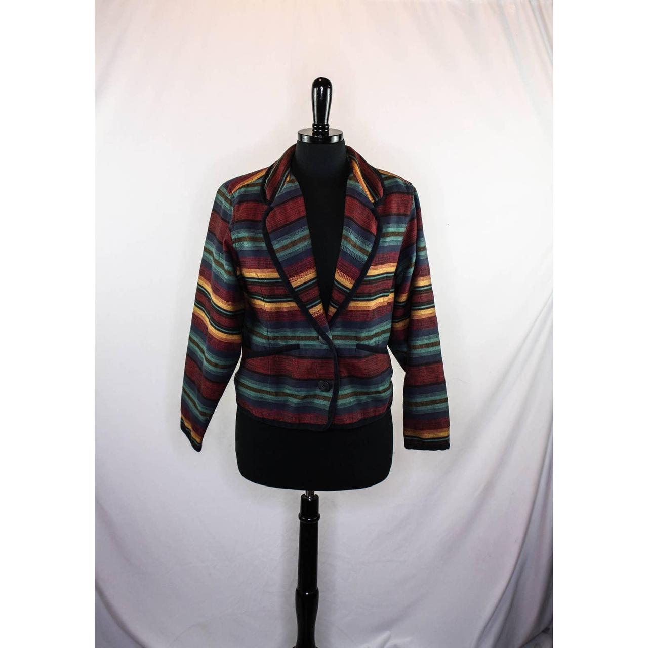 Vintage 90s LL Bean multicolor striped short blazer... - Depop