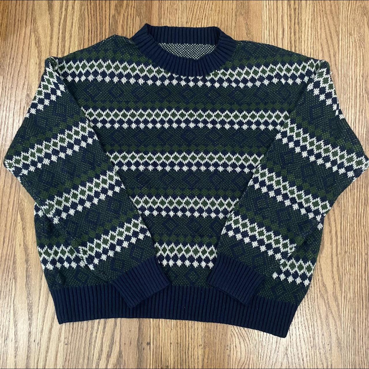thrifted green and navy blue grandpa sweater no tag... - Depop