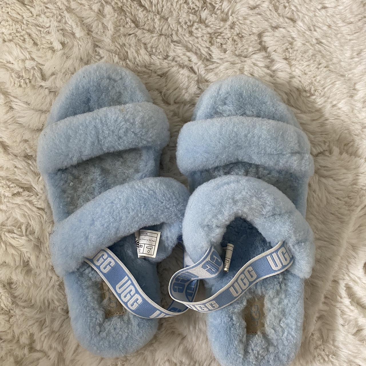 Ugg Slides Blue Slipper Uggs Blue Slide On Uggs Fuzzy Slippers