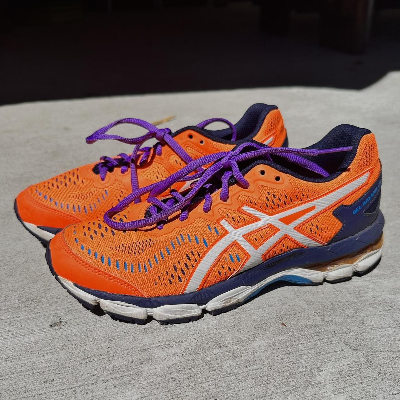 ASICS GEL KAYANO fluro orange and purple with navy... - Depop