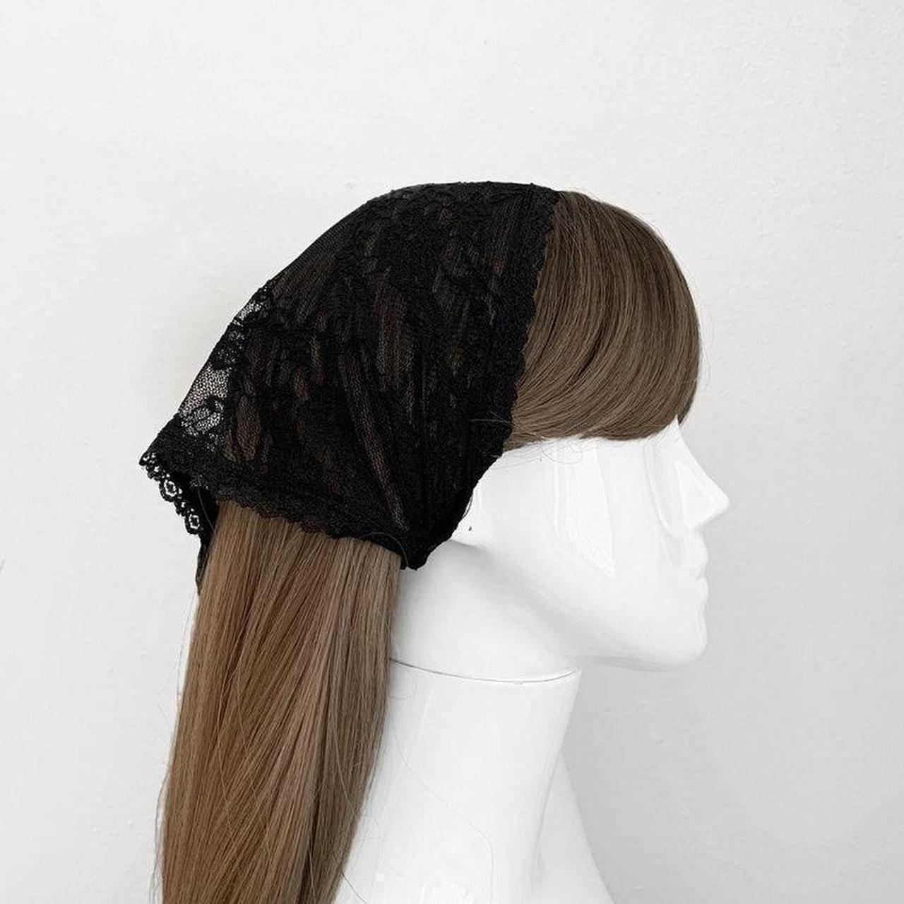 Black Lace Triangle Head Scarf Lightweight triangle... - Depop