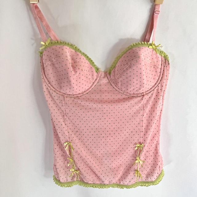 vintage baby pink and green lingerie bustier top. - Depop