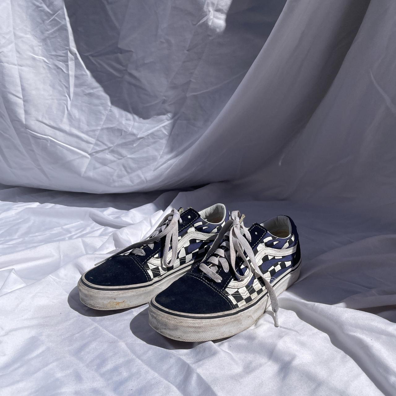 Y2K custom navy blue checkerboard vans size 7 Cute. Depop