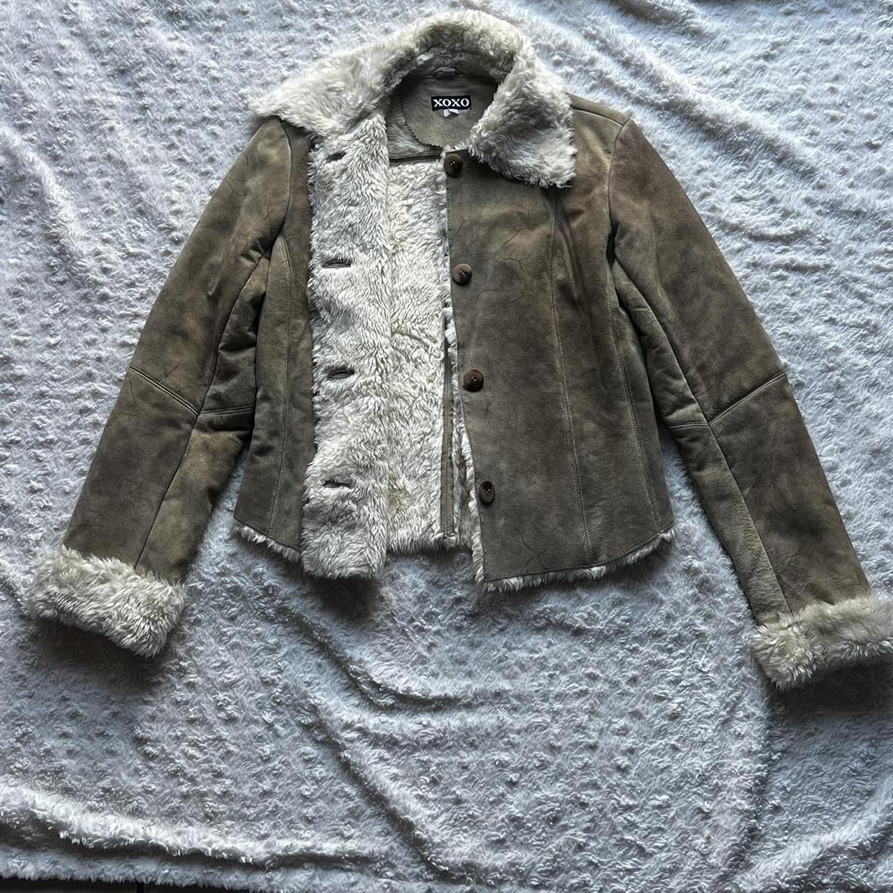 XOXO Vintage Y2K Genuine Leather Faux Fur Coat... - Depop