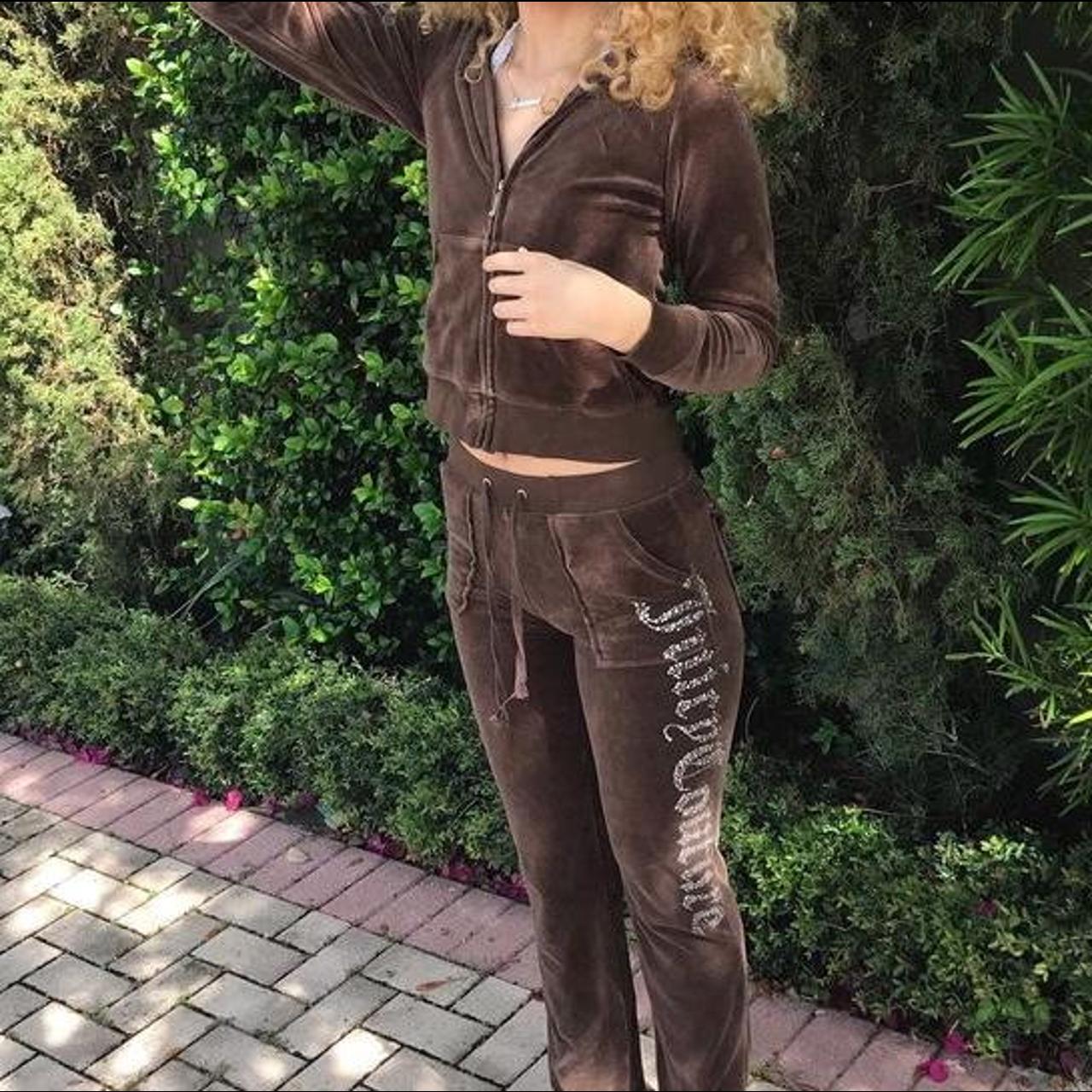 Juicy couture chocolate brown zip up velour hoodie!... Depop