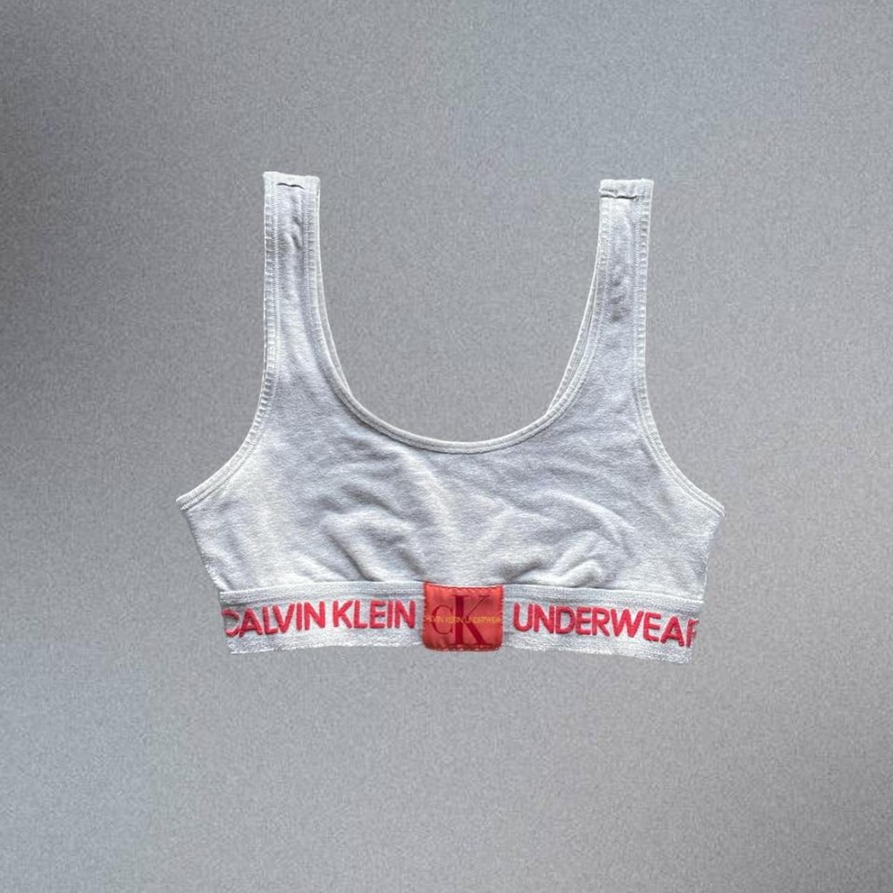 Calvin Klein Women's Grey and Red Bra Depop