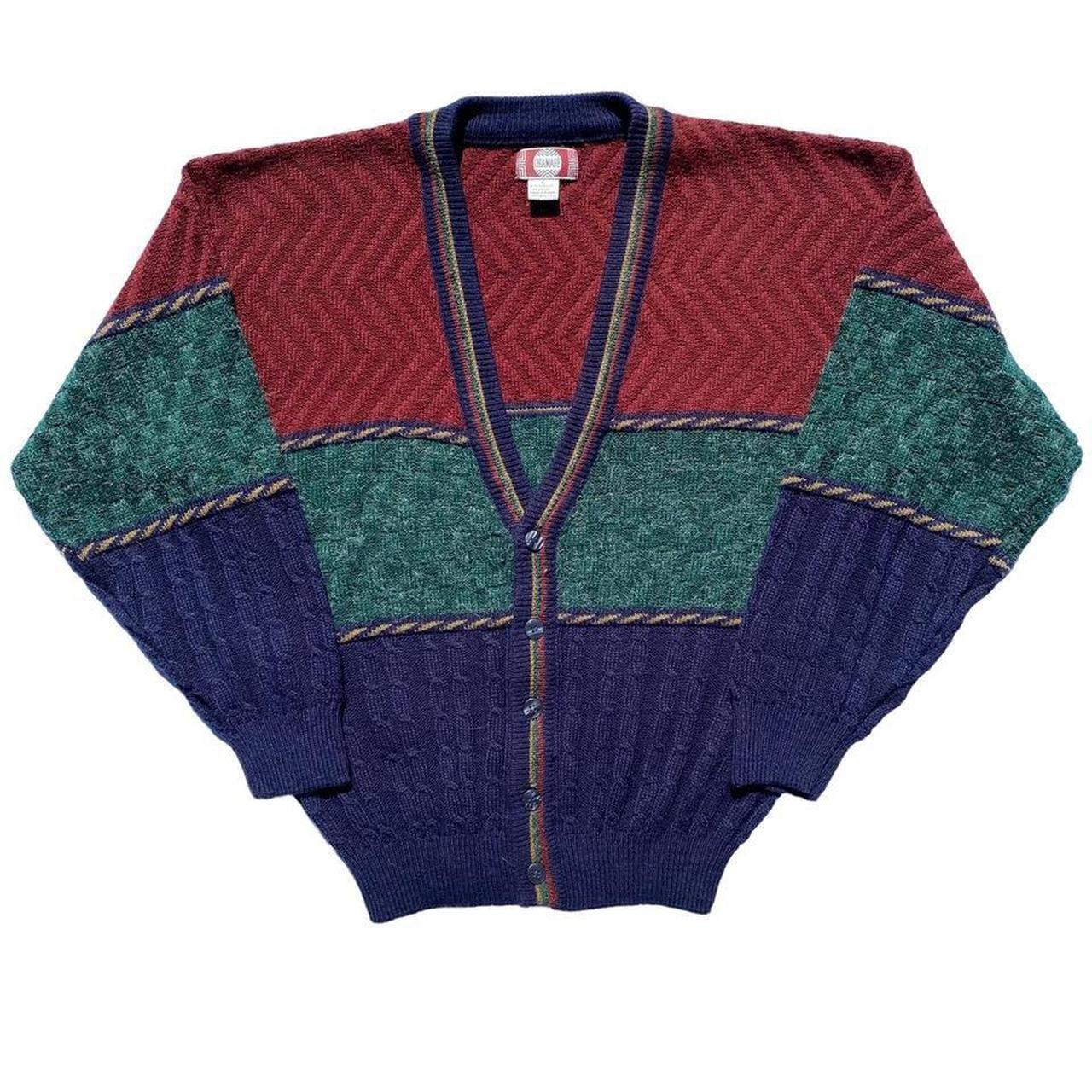 American Vintage Men's Red and Green Cardigan | Depop