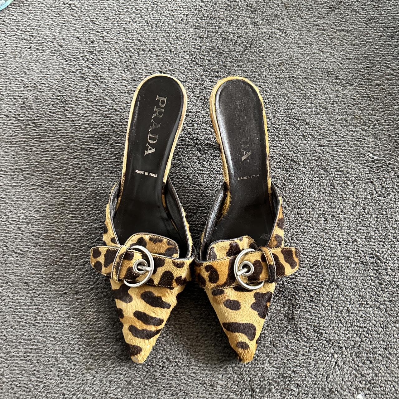 Vintage prada leopard print kitten heels size 38 - Depop