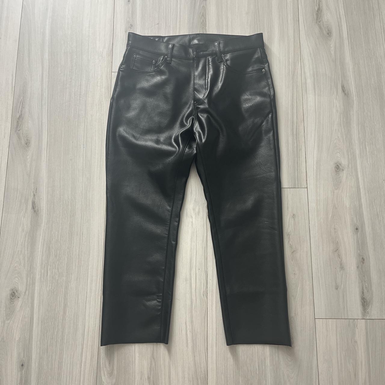 MNML men’s faux leather pants Cut bottom of legs... - Depop