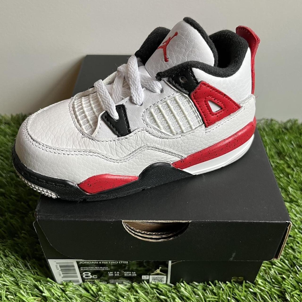 nike air jordan 4 red cement toddler size 8c... Depop