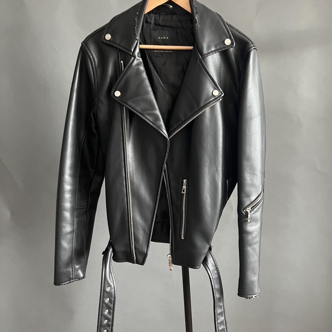 Zara leather biker jacket with belt. Been loved.... - Depop