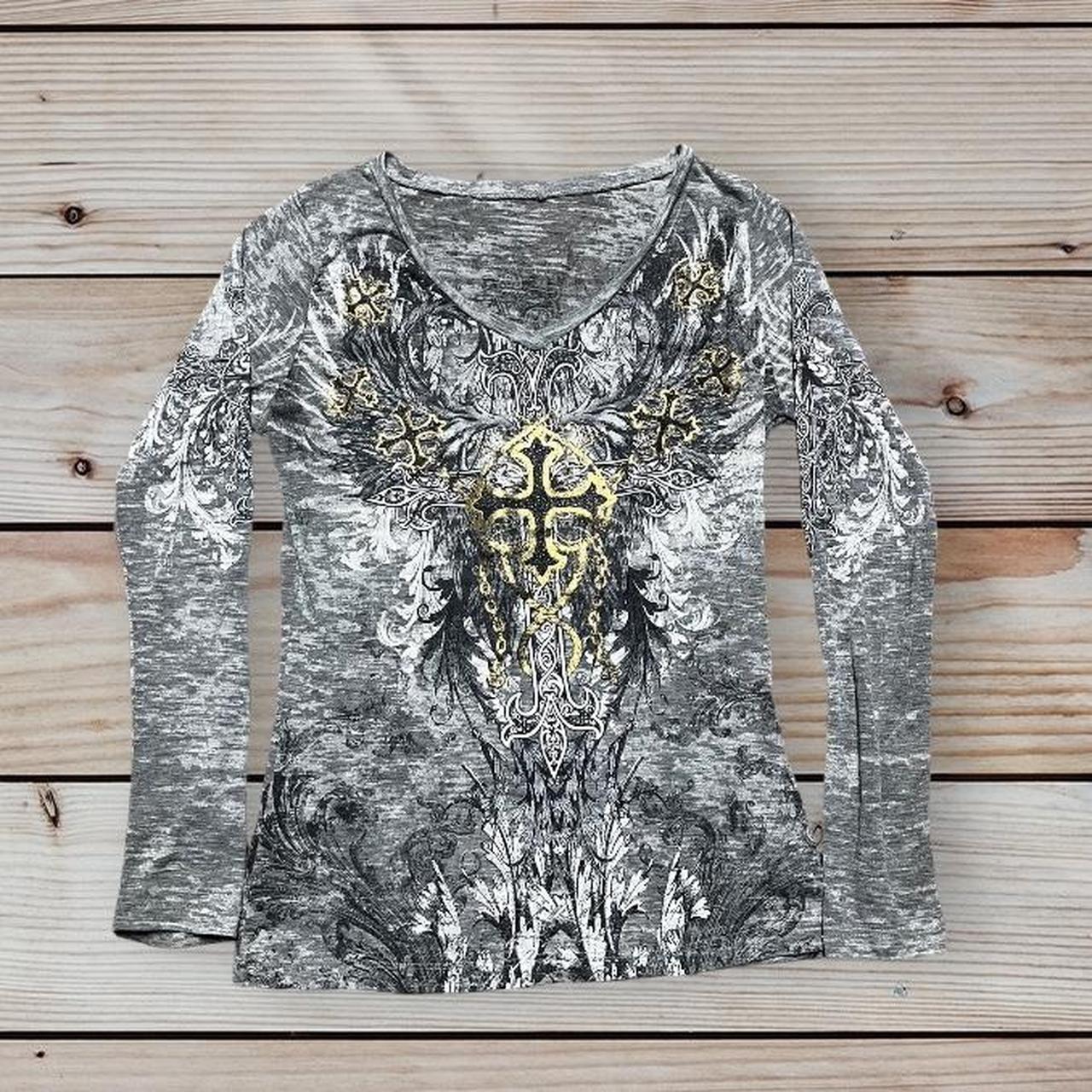 Y2K affliction style cyber grunge long sleeve w/...