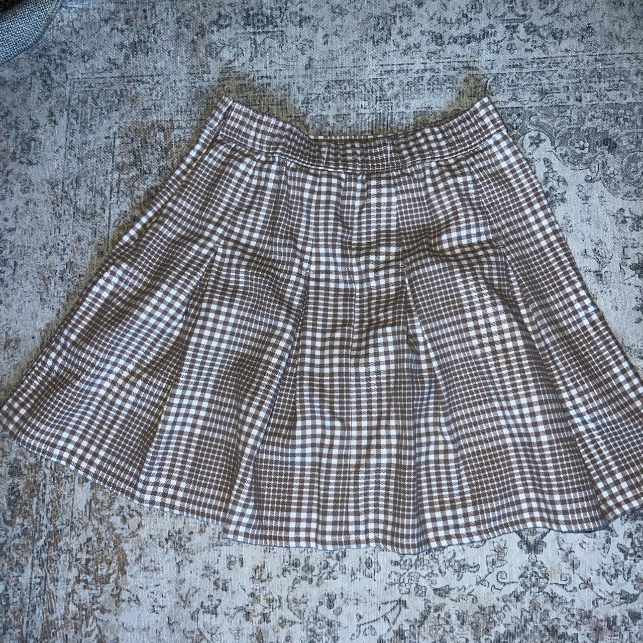 super cute picnic skirt, brown and white checkered.... - Depop
