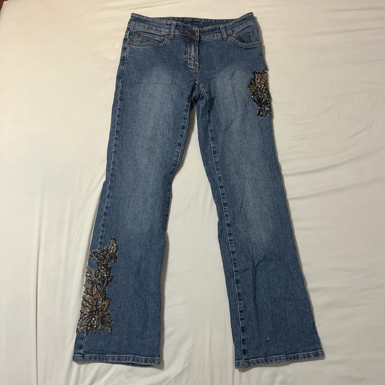 Miss Me Women's Blue and Gold Jeans | Depop