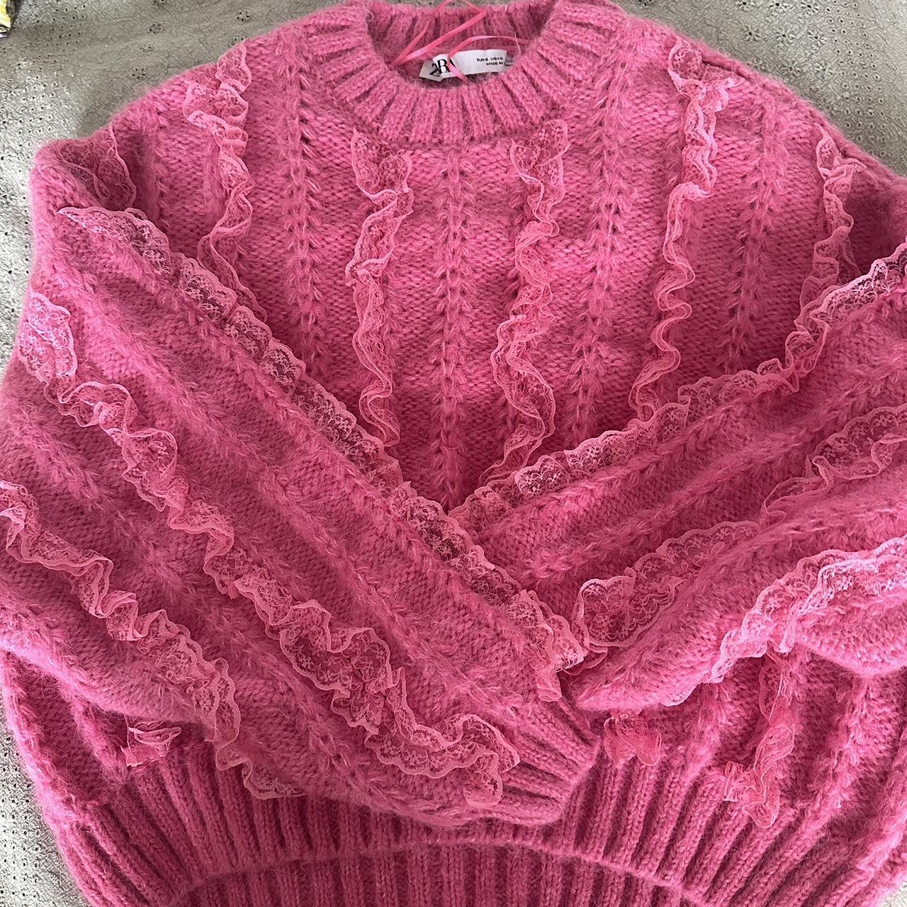 Zara Hot Pink Sweater with lace details barbie... Depop