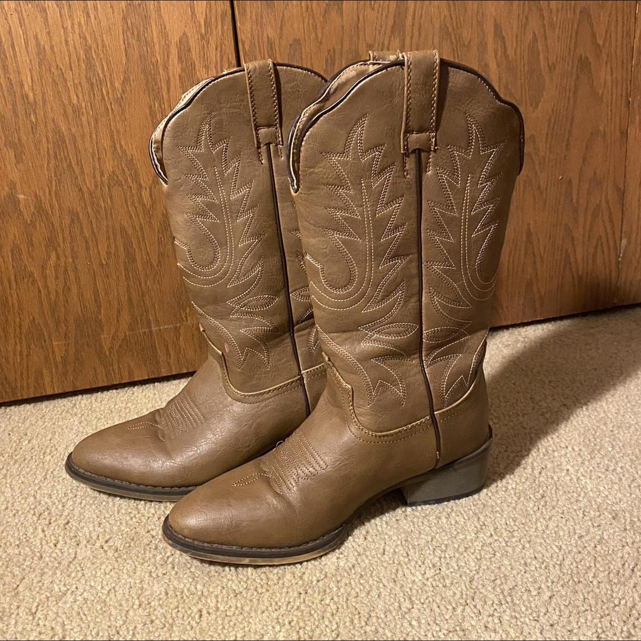 Light Brown Cowboy/Cowgirl Boots. Listed as Size 5.5... - Depop