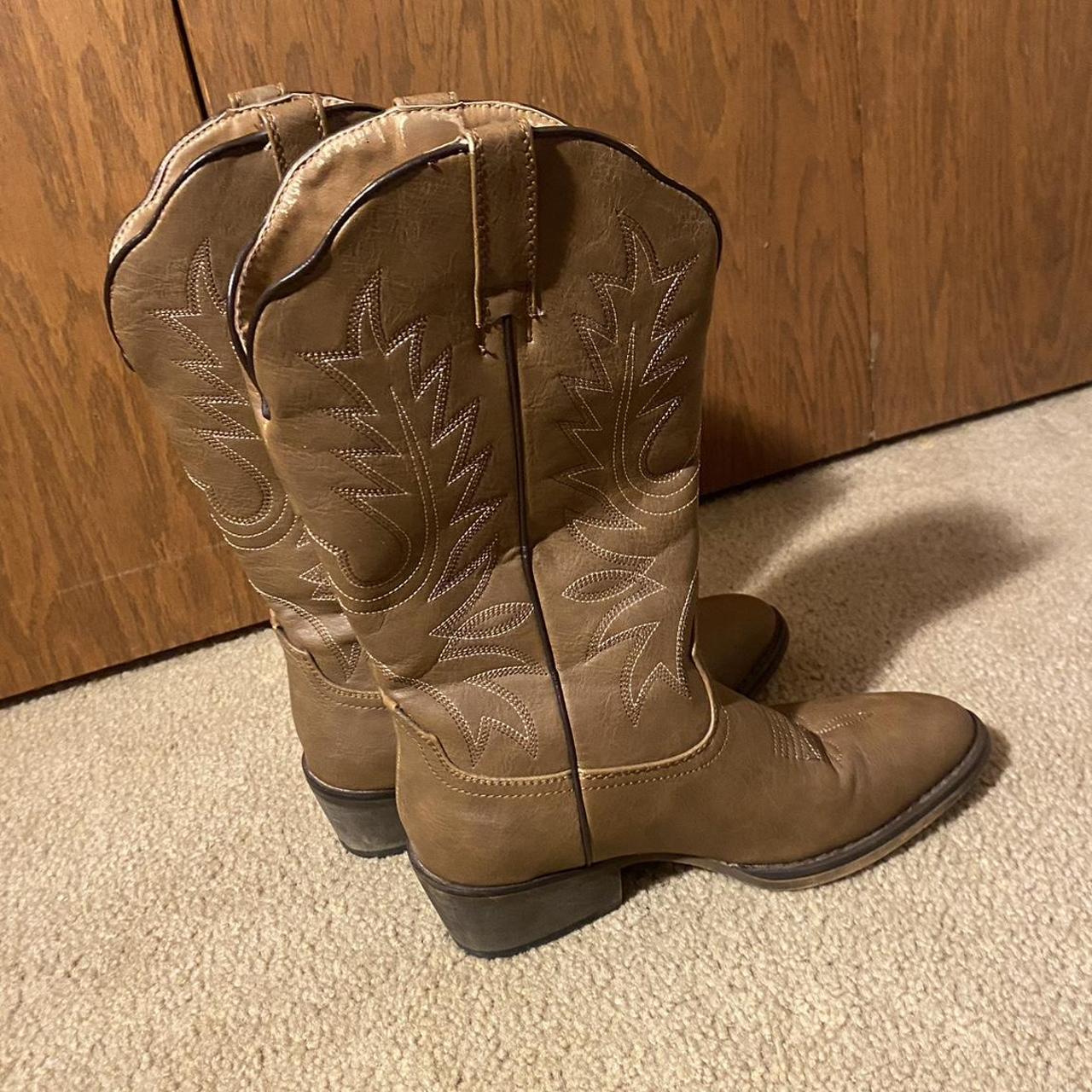 Light Brown Cowboy/Cowgirl Boots. Listed as Size 5.5... - Depop