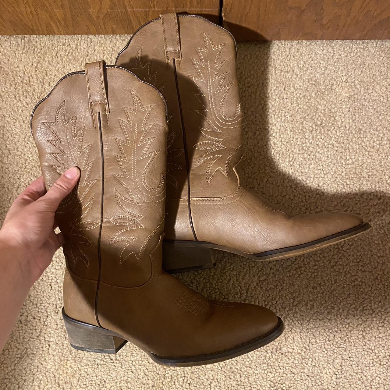 Light Brown Cowboy/Cowgirl Boots. Listed as Size 5.5... - Depop