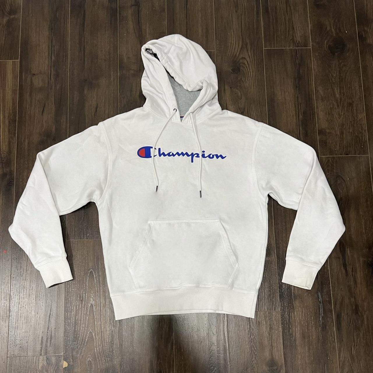 WHITE HOODIE CHAMPION BRAND -OVERSIZED (I'm Depop