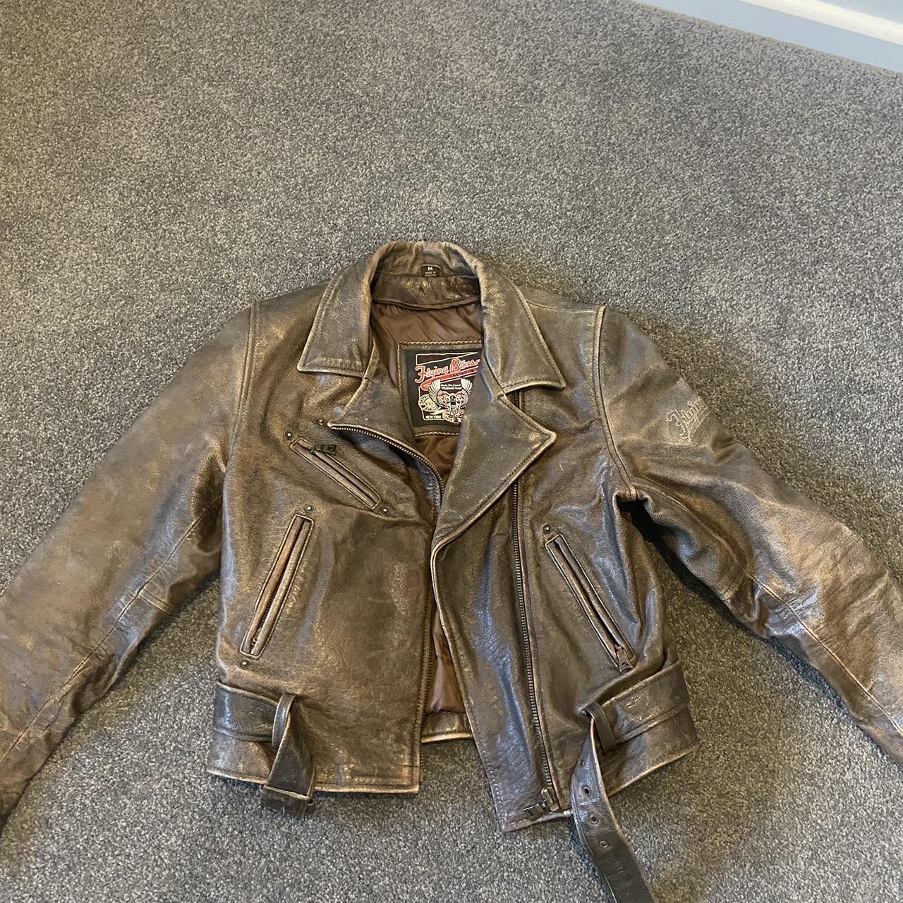 Rare vintage flying bikes genuine leather jacket . Depop