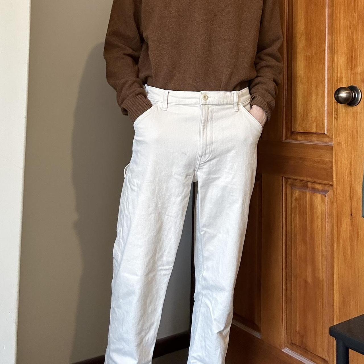 UNIQLO Men's White and Cream Jeans Depop