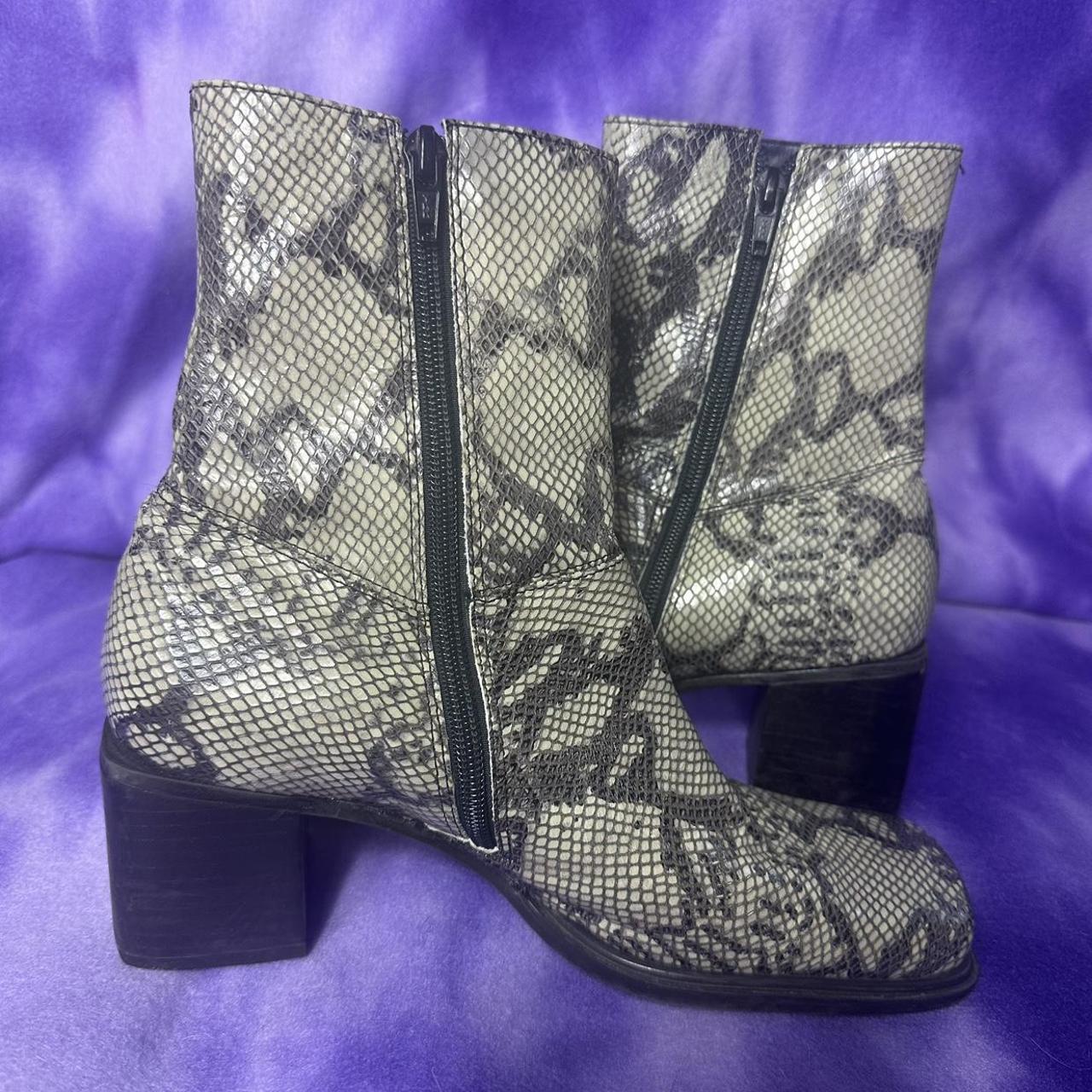 靴 00s archive python boots y2k grunge vkei Koi Snakeskin Print Chunky Platform Mid Calf Boots Moto Y2K