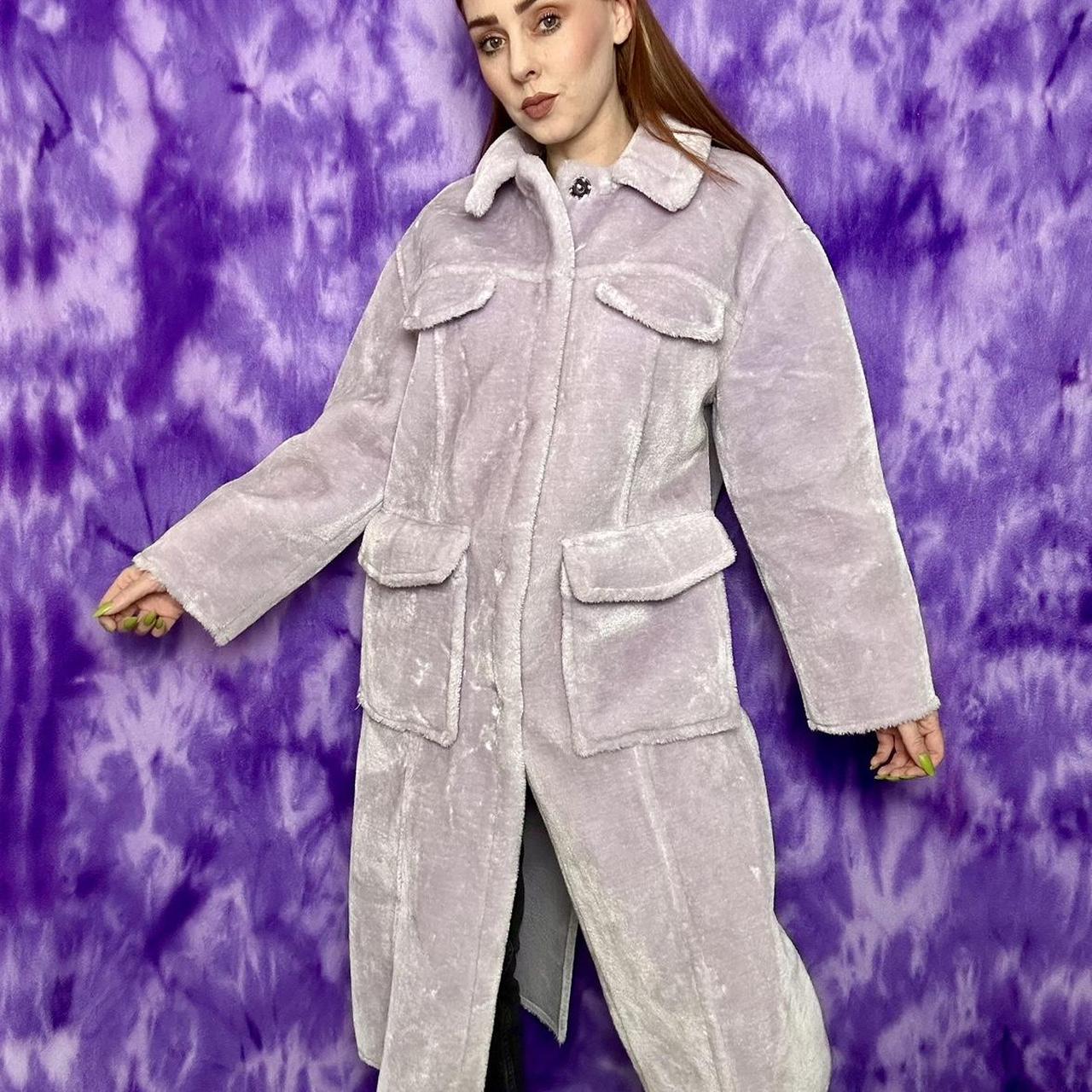 Lovely lilac purple pastel faux fur long coat. Depop