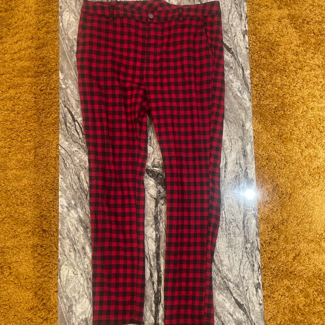 Mens checkered red work/smart pants Size: Large... - Depop