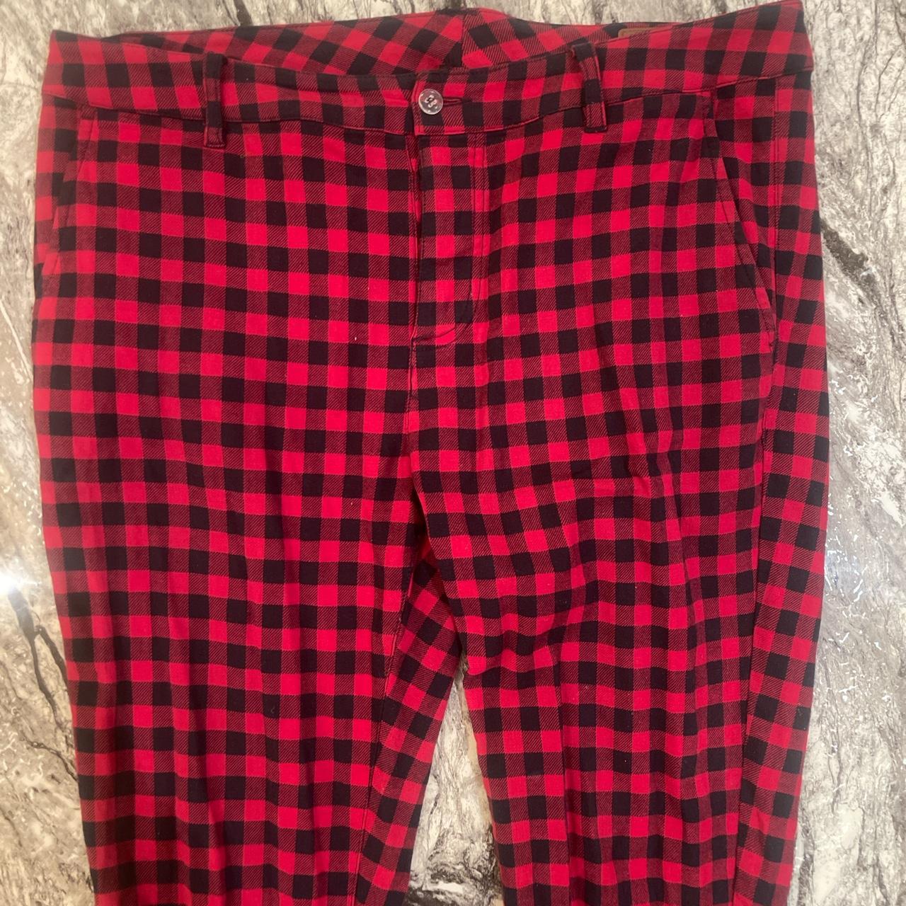 Mens checkered red work/smart pants Size: Large... - Depop