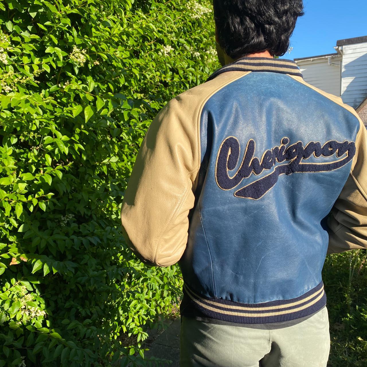 Chevignon 80s Leather Baseball Bomber Jacket For. Depop