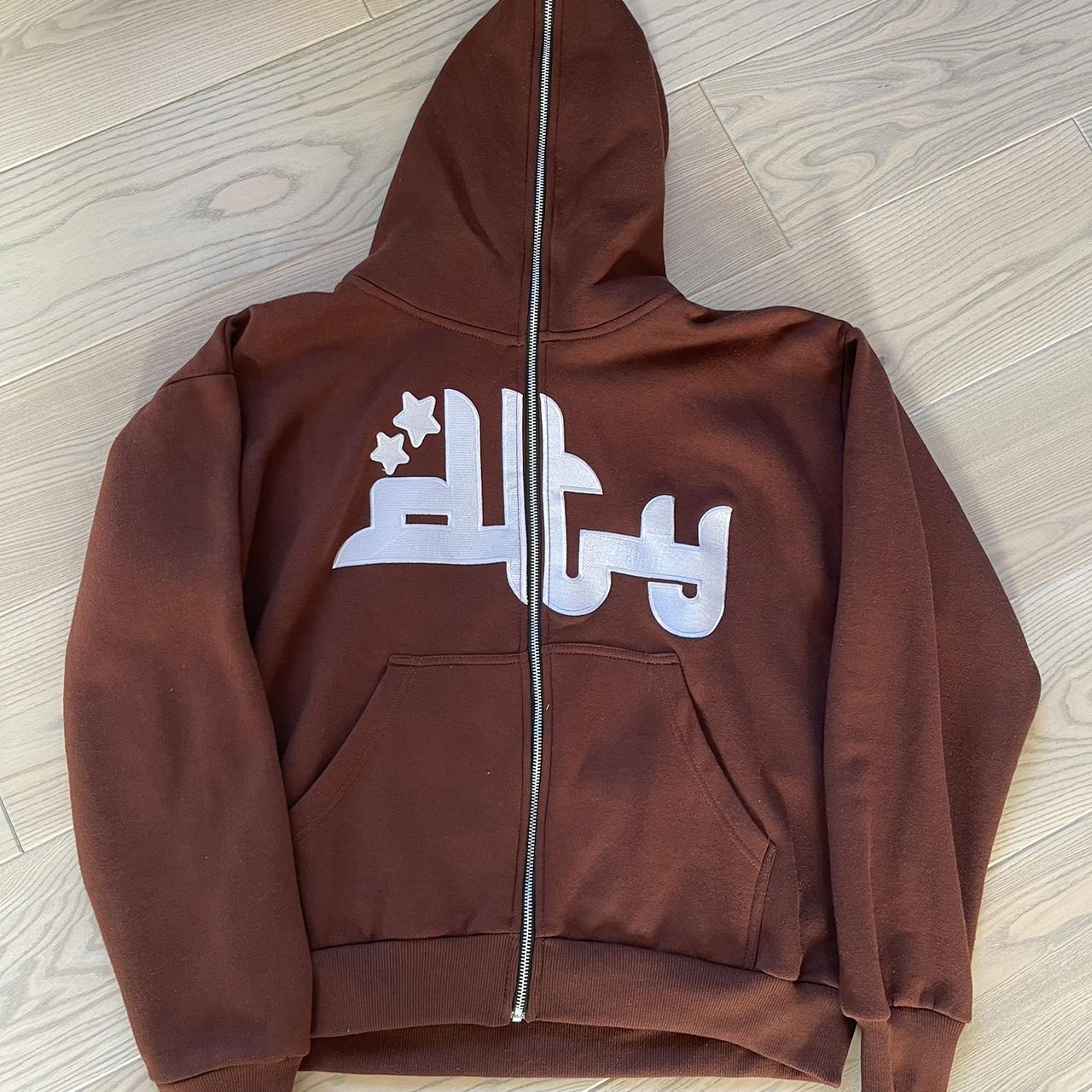 Men's Brown and White Hoodie | Depop