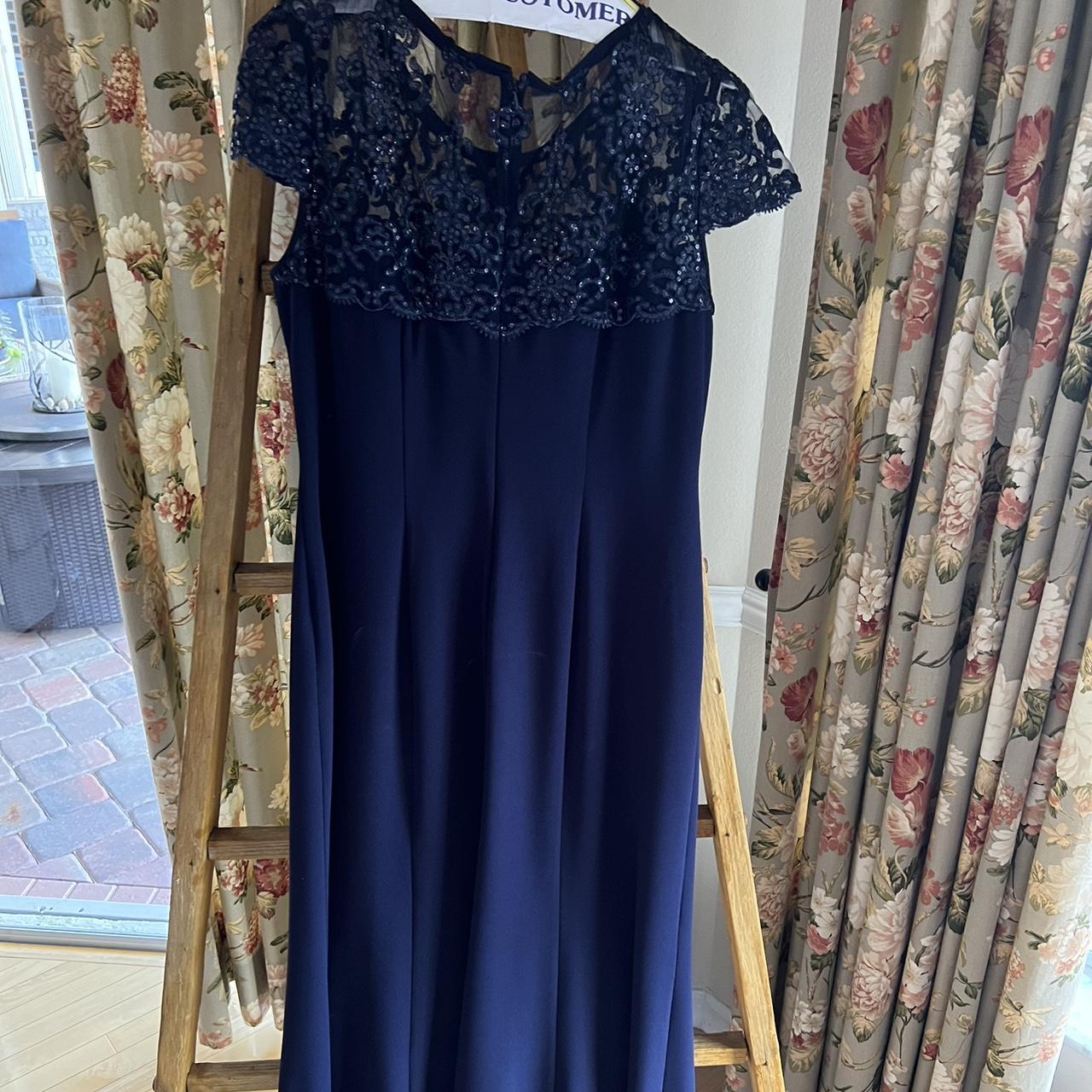 Navy Floor Length Gown with embroidery and... - Depop